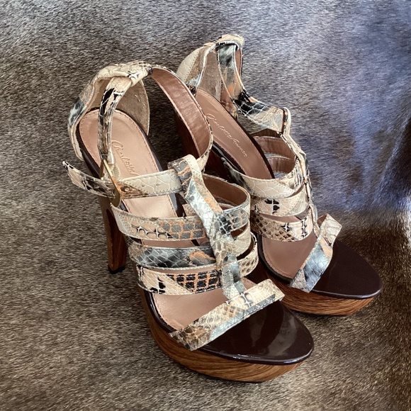 Charlotte Russe Multi Colored Strap Detail Peep Toe Heels - Picture 1 of 13